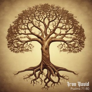 Sepia tone etching of a tree, roots exposed.
